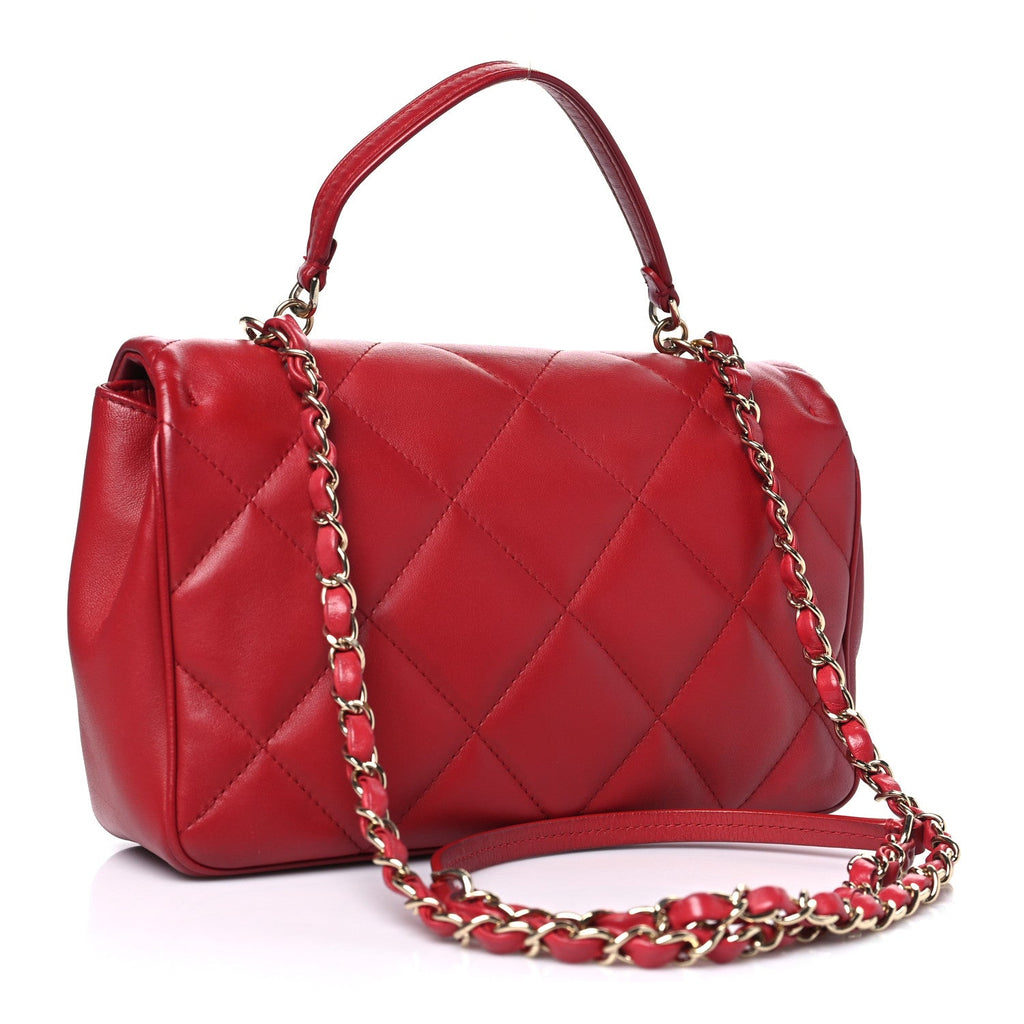 Lambskin Quilted Small Easy Carry Flap Red