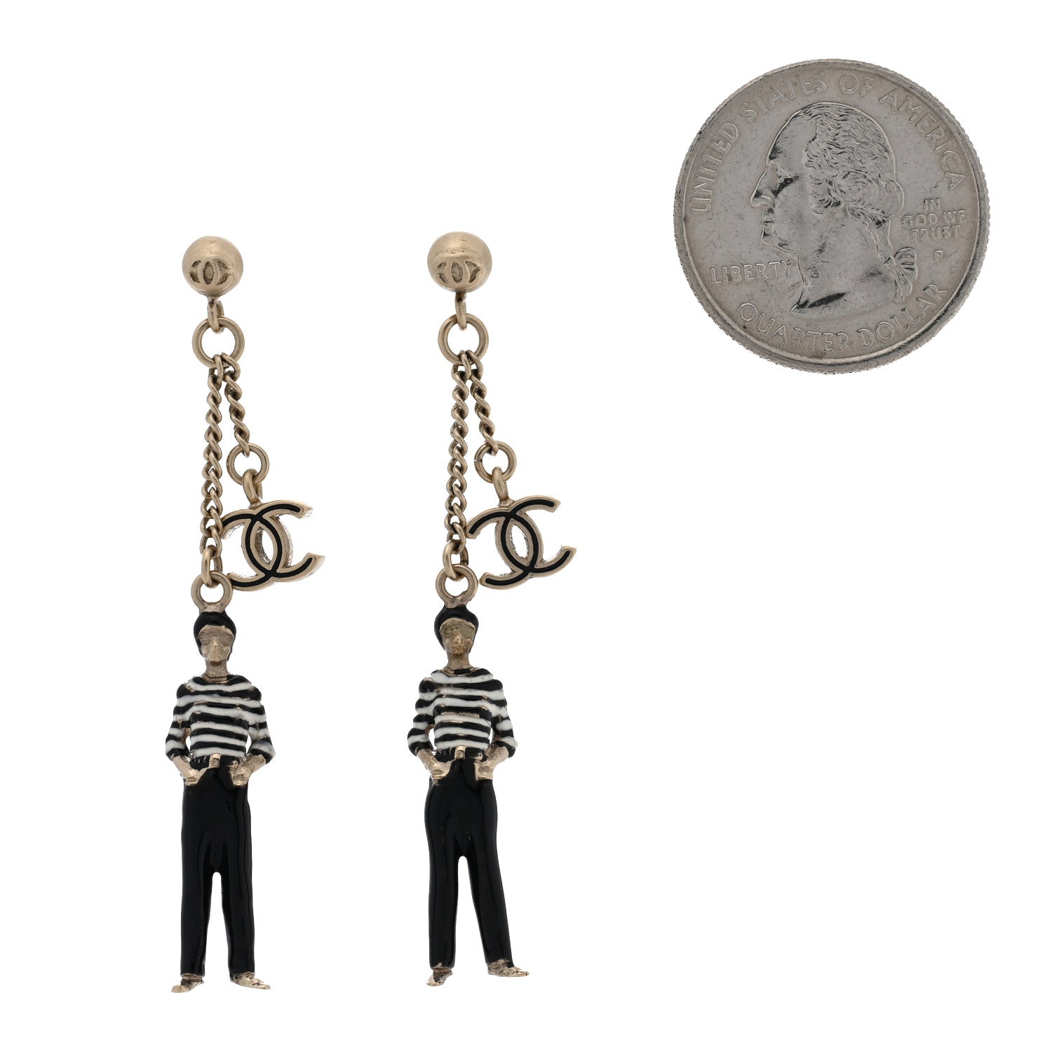 Crystal Enamel CC Doll Drop Earrings White Black Gold