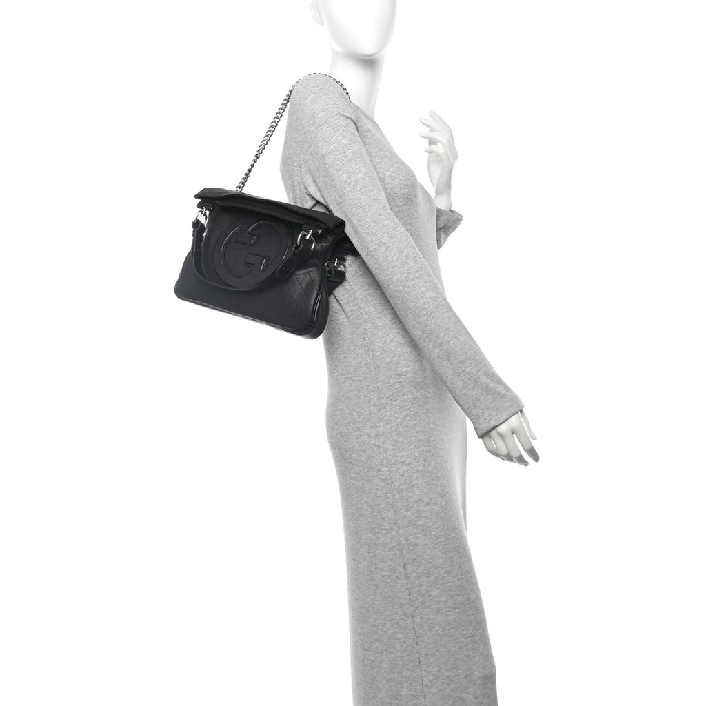 Sakai Be Green Calfskin Diagonal Stitched Small Blondie Tote Black