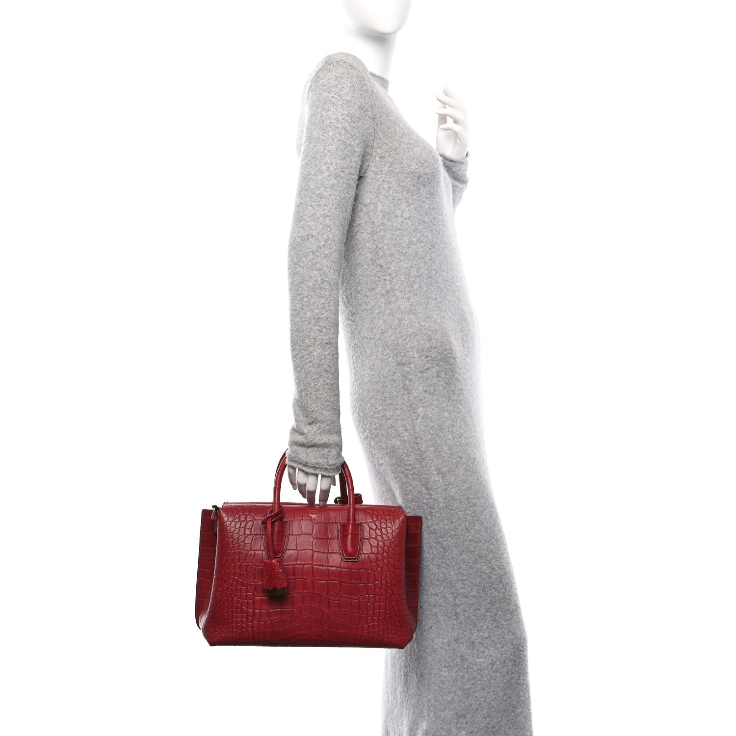 Calfskin Crocodile Embossed Medium Milla Tote Ruby