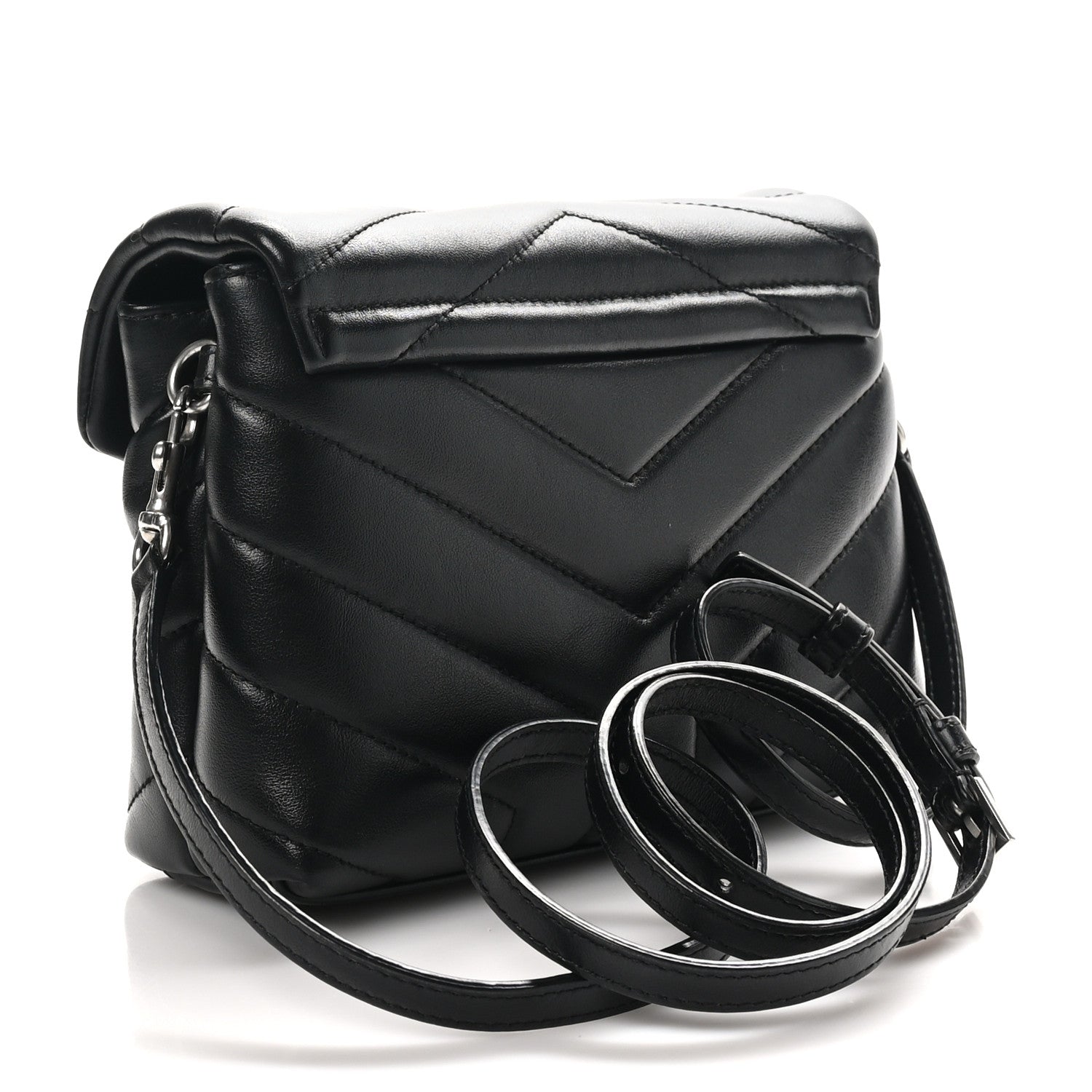 Calfskin Y Quilted Monogram Toy Loulou Crossbody Bag Black