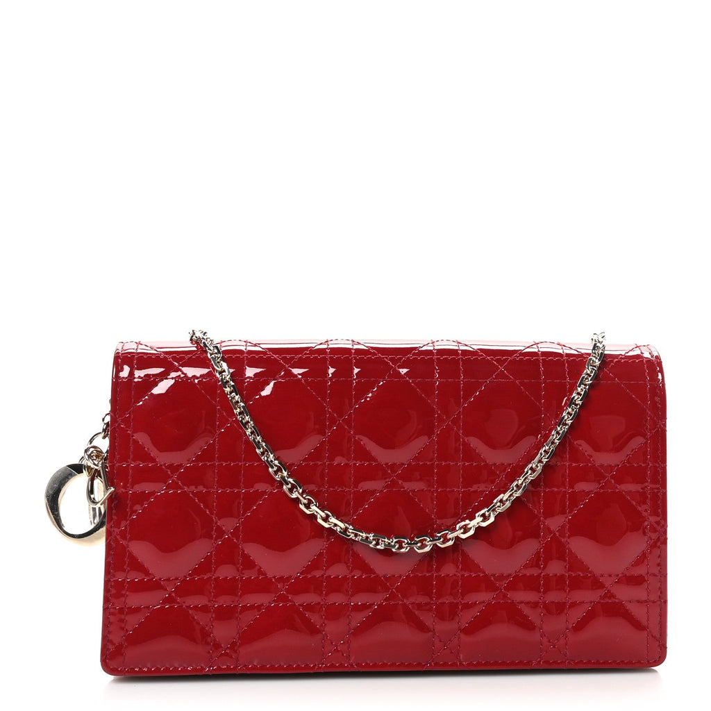 Patent Cannage Lady Dior Chain Wallet Rouge Ceris