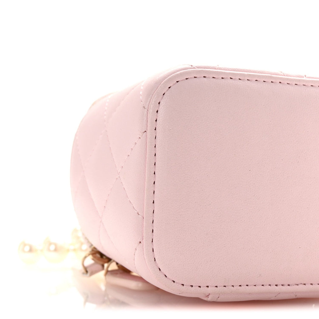 Lambskin Quilted Mini Vanity Case With Pearl Chain Light Pink