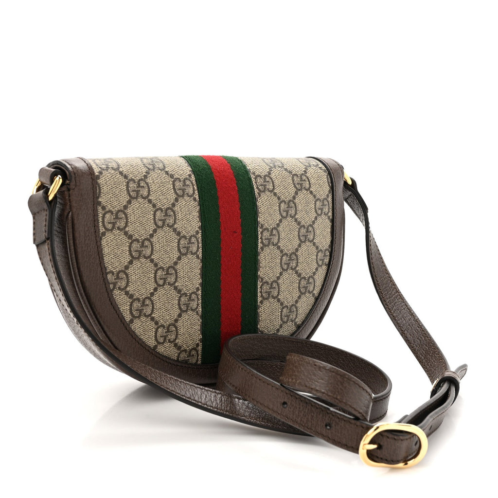 GG Supreme Monogram Textured Dollar Calfskin Web Mini Ophidia Flap Shoulder Bag Beige Ebony New Acero