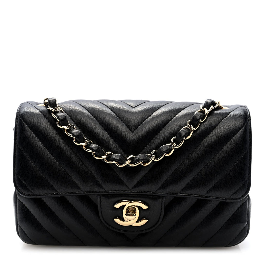 Lambskin Chevron Quilted Mini Rectangular Flap Black
