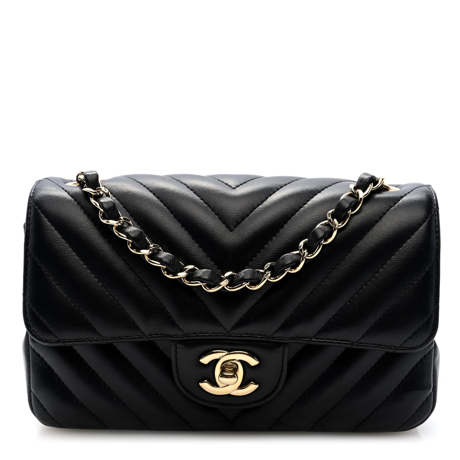 Lambskin Chevron Quilted Mini Rectangular Flap Black