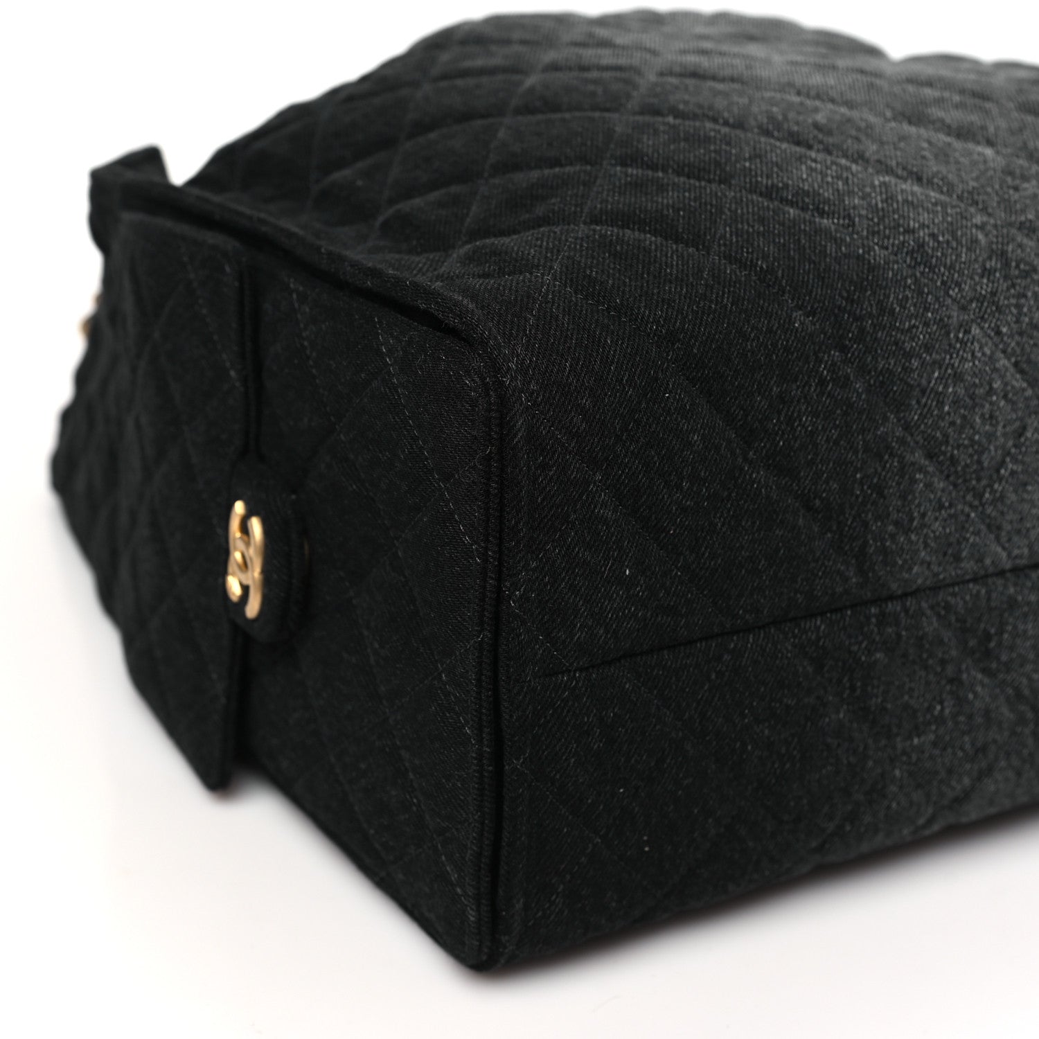 Washed Denim Quilted Large Chanel 25 Handbag Black