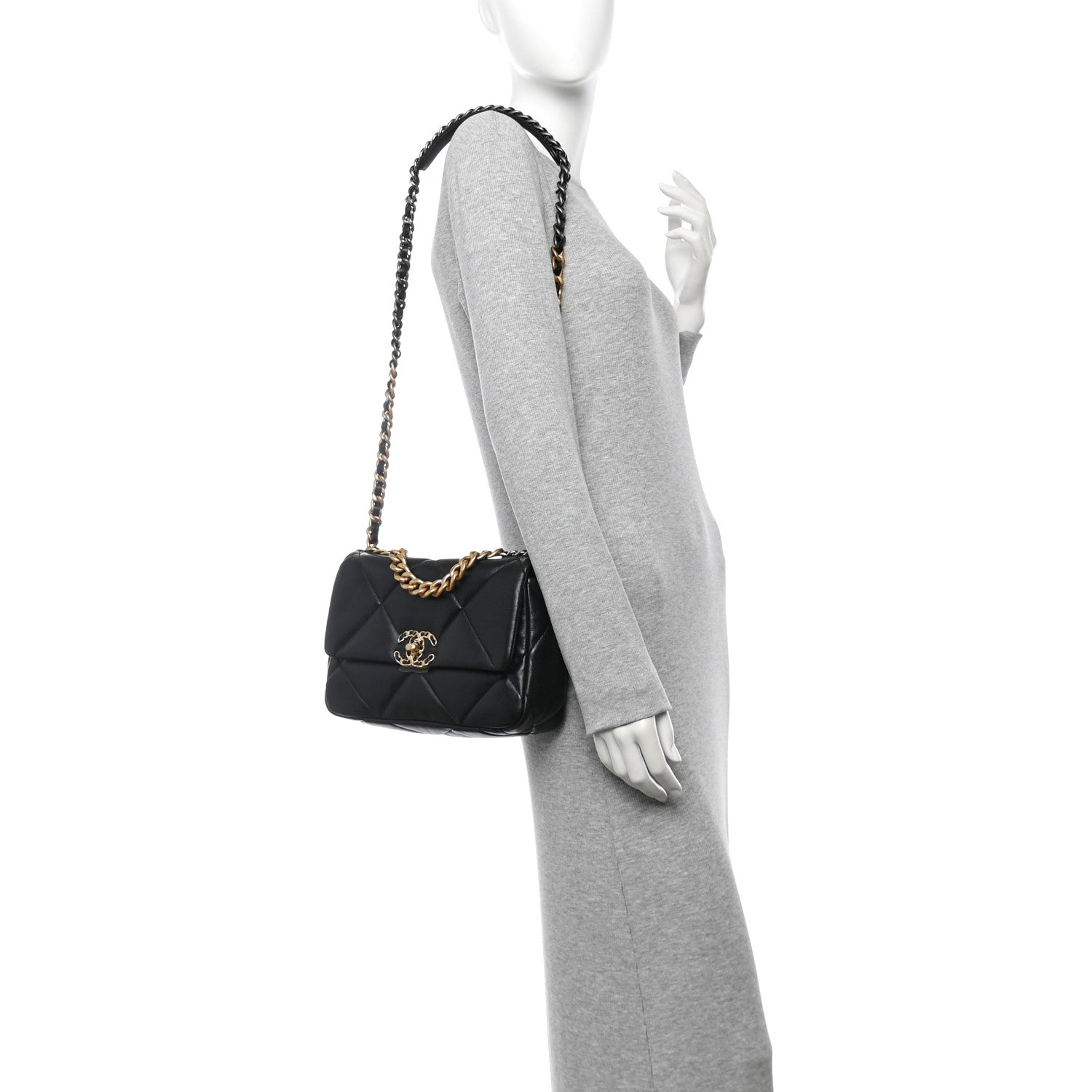 Lambskin Quilted Medium Chanel 19 Flap Black