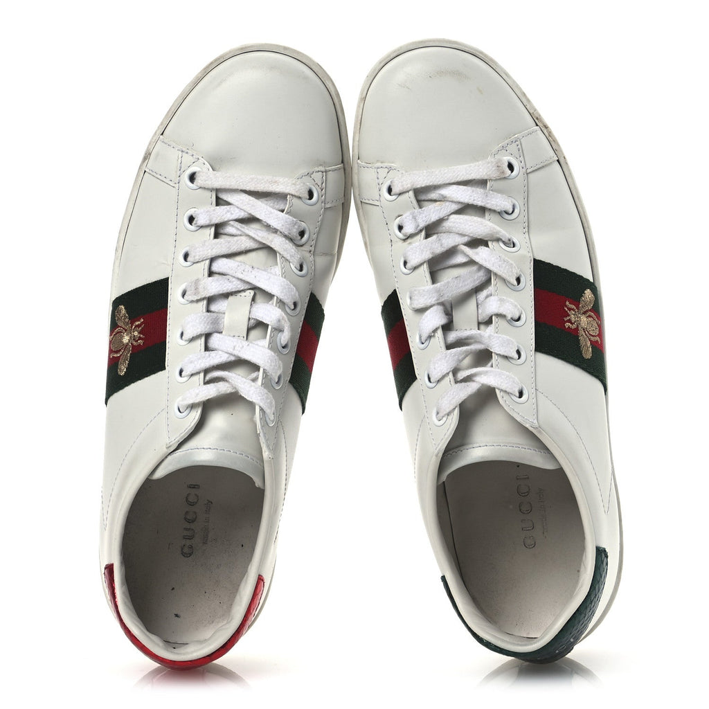 Calfskin Ayers Bee Embroidered Womens Ace Sneakers 37 White Green