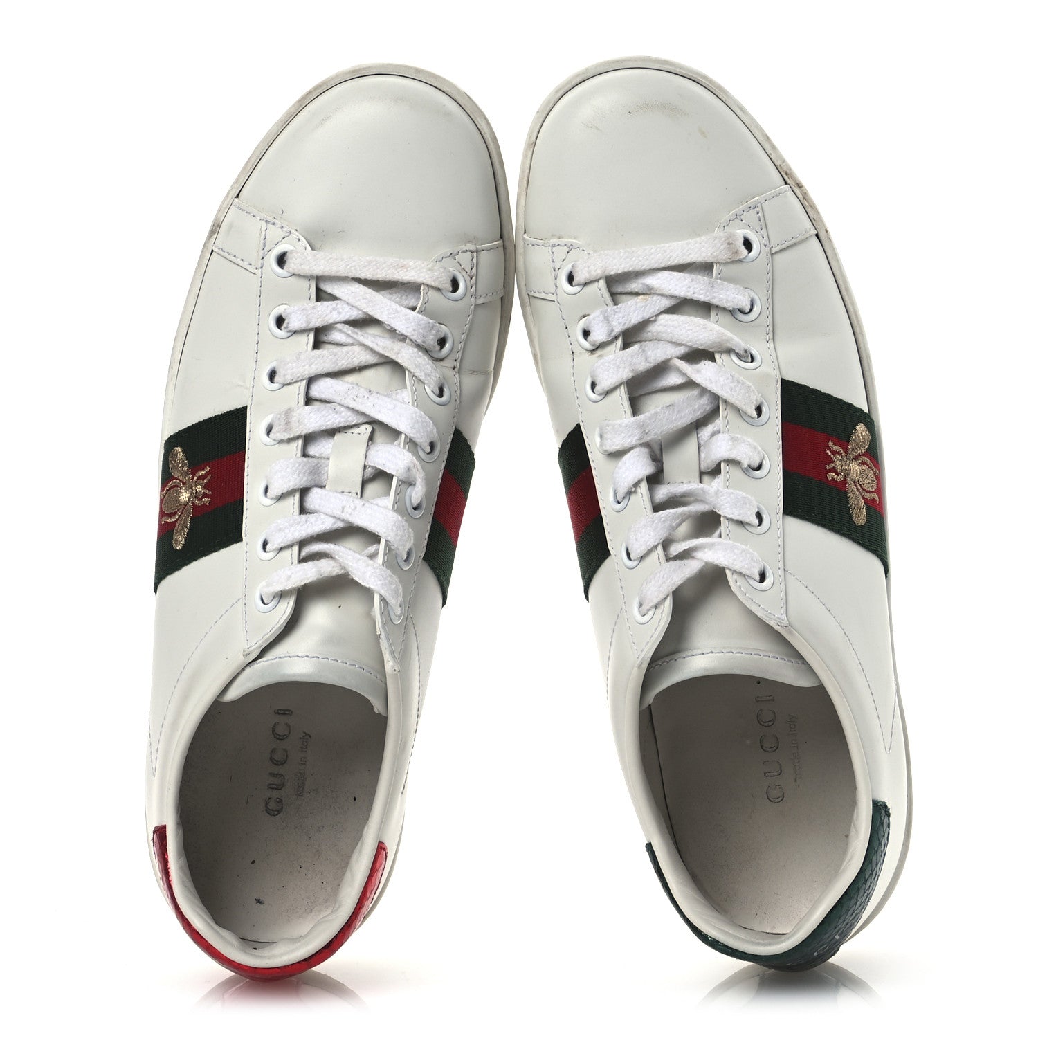 Calfskin Ayers Bee Embroidered Womens Ace Sneakers 37 White Green