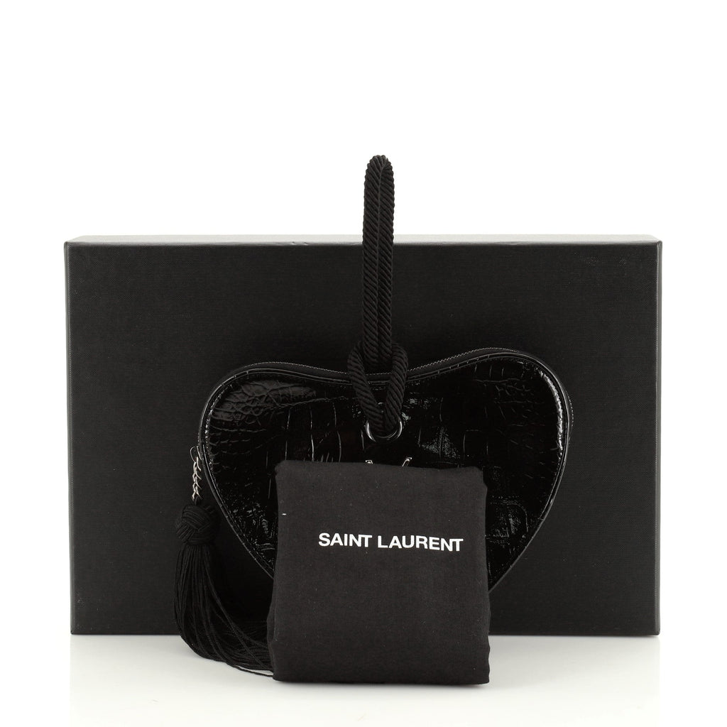 Heart Tassel Clutch Crocodile Embossed Leather