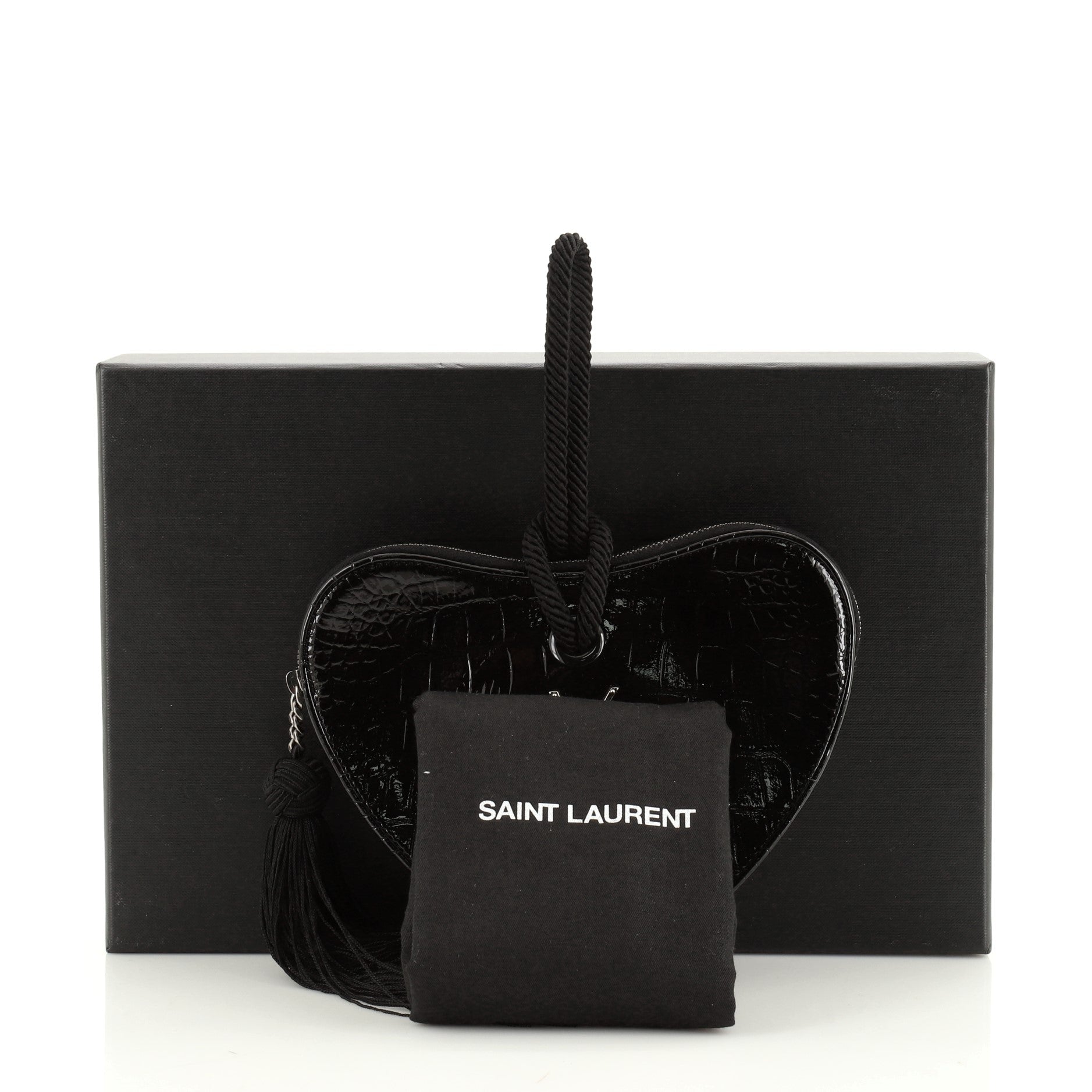 Heart Tassel Clutch Crocodile Embossed Leather