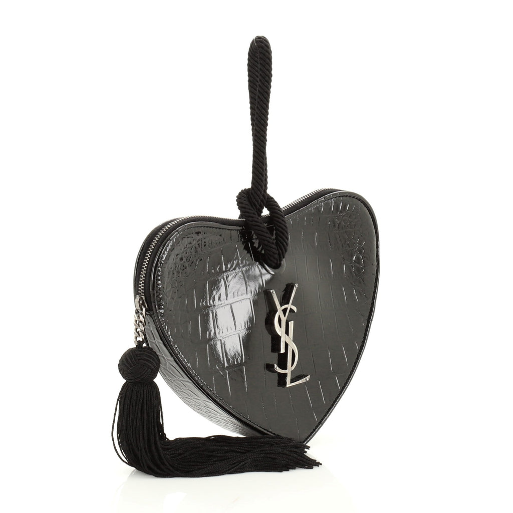 Heart Tassel Clutch Crocodile Embossed Leather