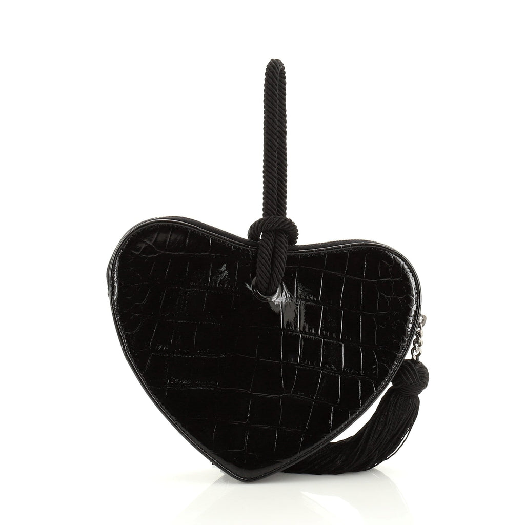 Heart Tassel Clutch Crocodile Embossed Leather