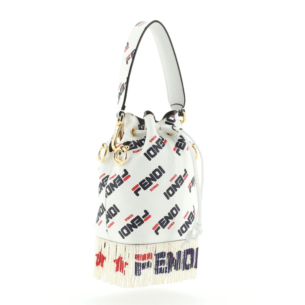 Mania Logo Mon Tresor Bucket Bag Printed Leather with Beaded Fringe Mini