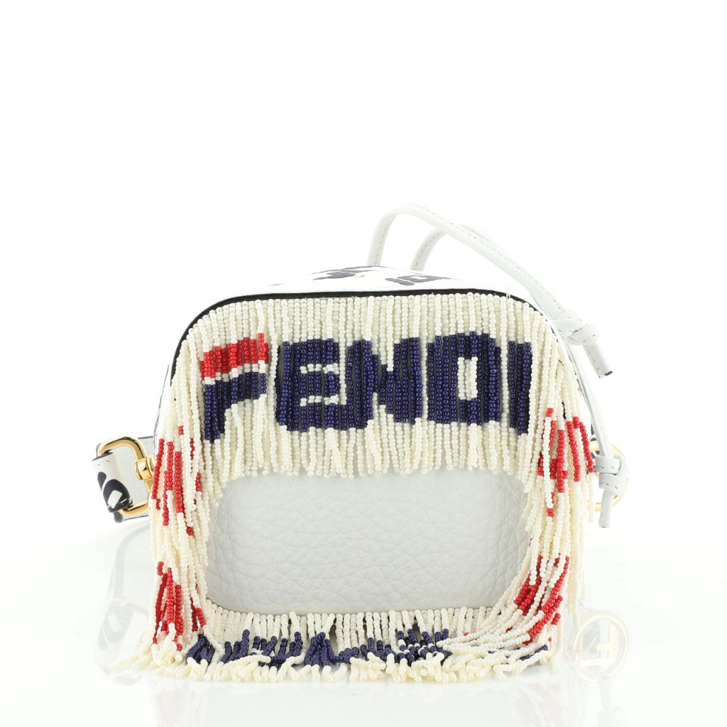 Mania Logo Mon Tresor Bucket Bag Printed Leather with Beaded Fringe Mini