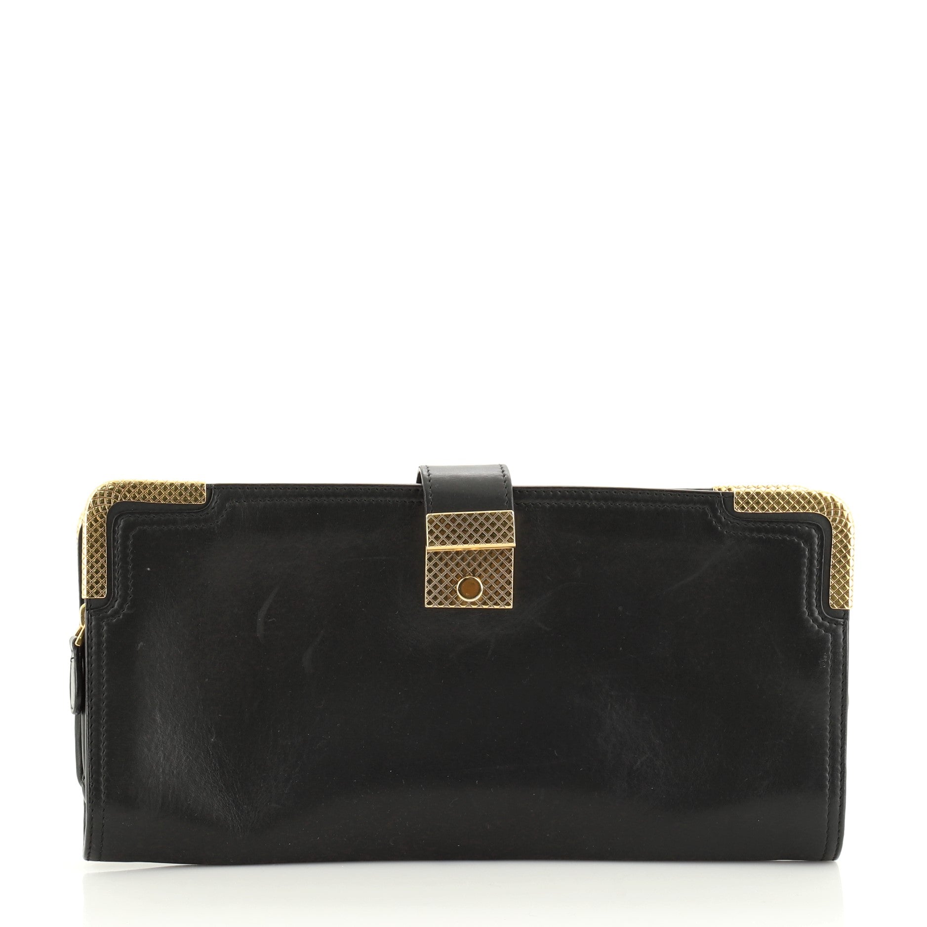 Folding Double Zip Clutch Leather with Metal Detail