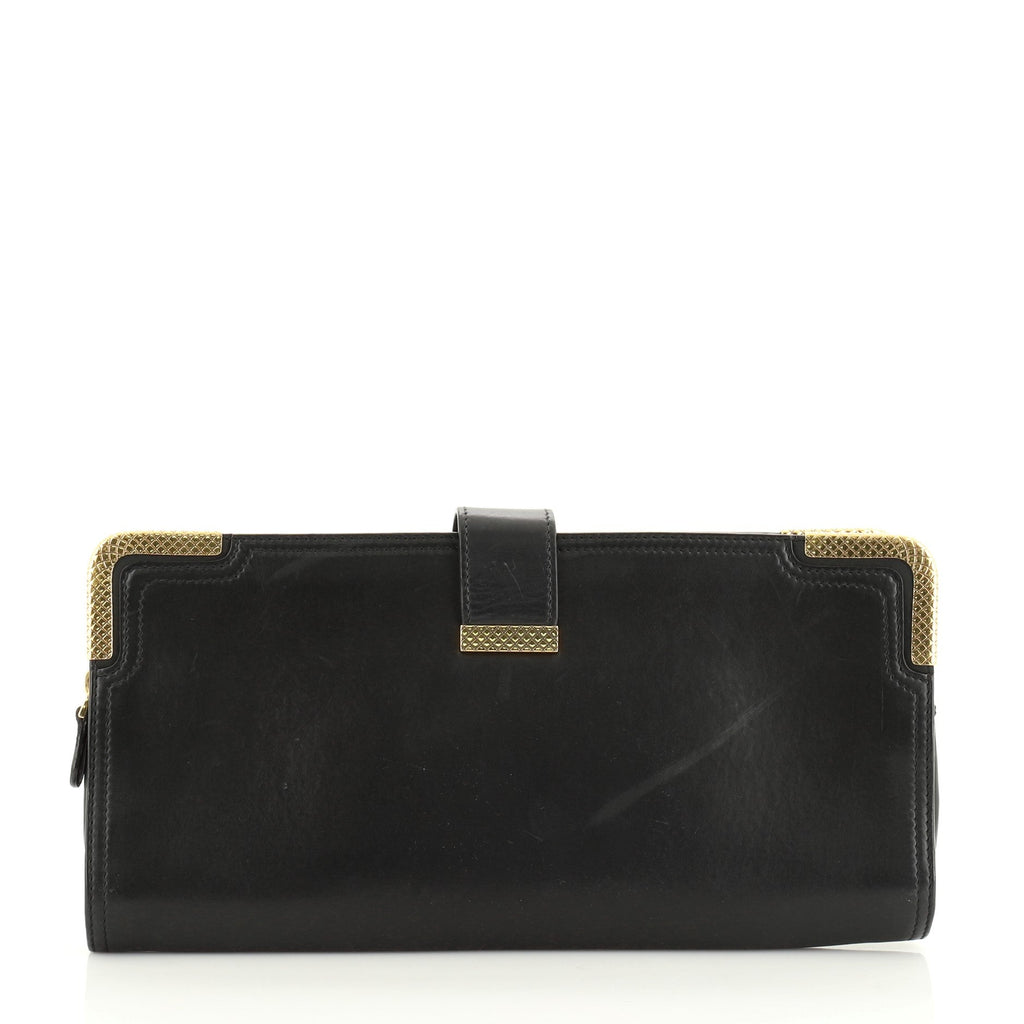 Folding Double Zip Clutch Leather with Metal Detail