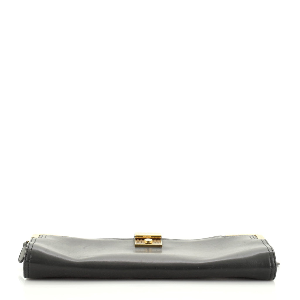 Folding Double Zip Clutch Leather with Metal Detail