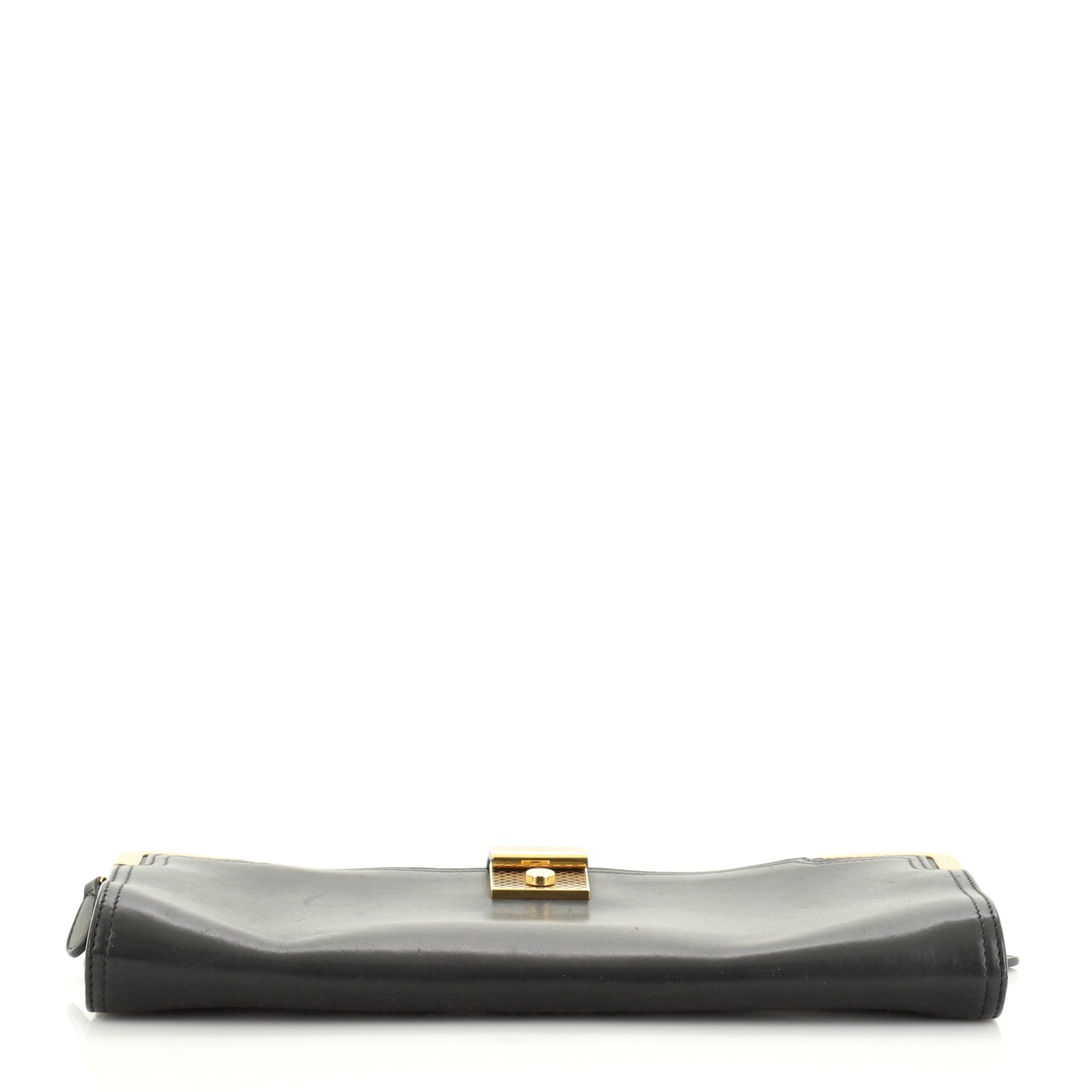 Folding Double Zip Clutch Leather with Metal Detail