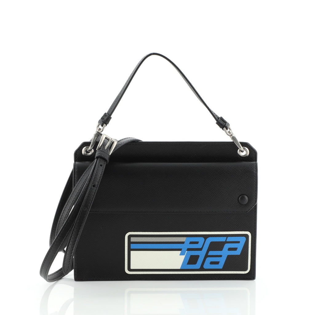 Logo Patch Crossbody Bag Saffiano Leather Mini