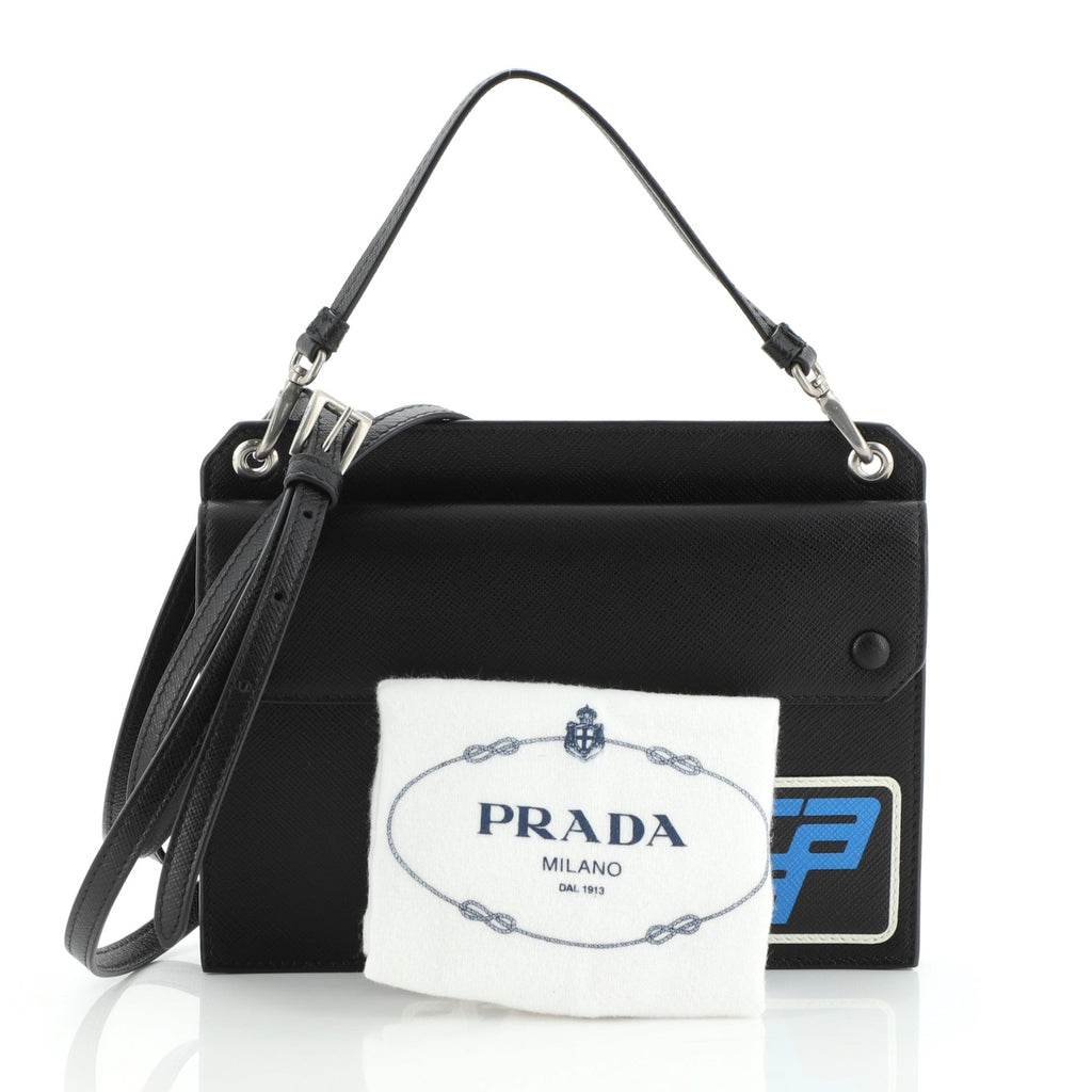 Logo Patch Crossbody Bag Saffiano Leather Mini