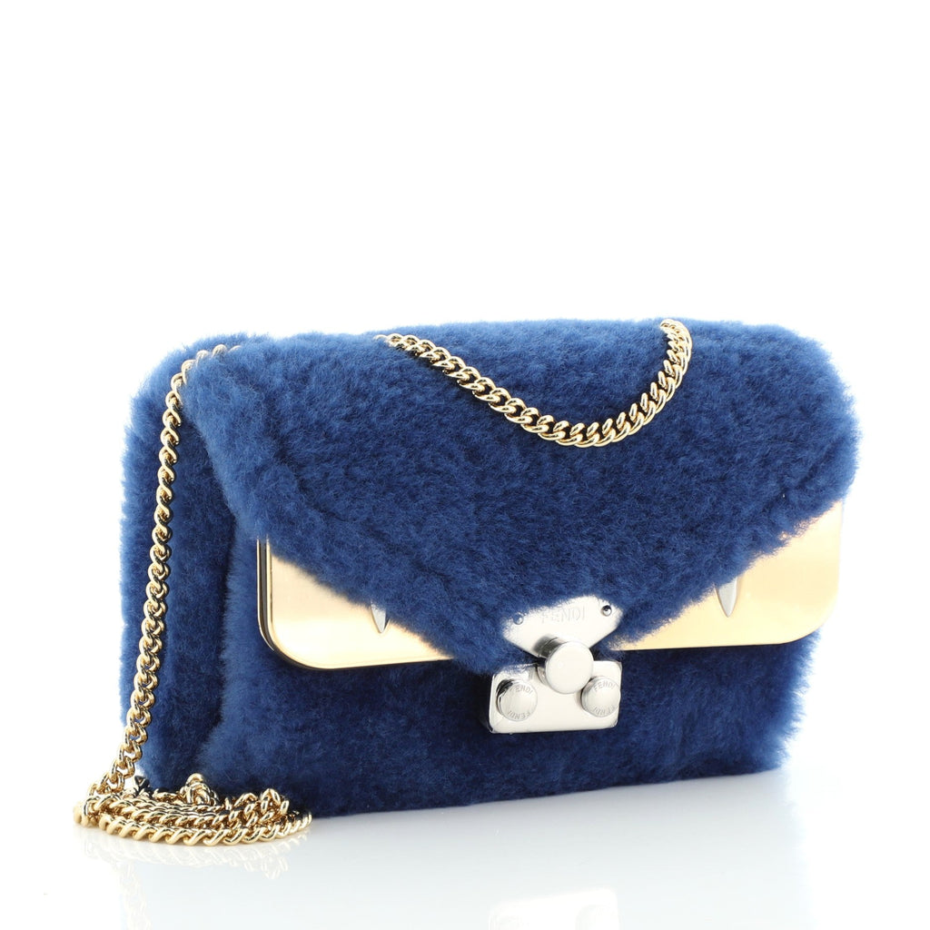 Monster Bug Chain Shoulder Bag Shearling with Zucca Coated Canvas Mini