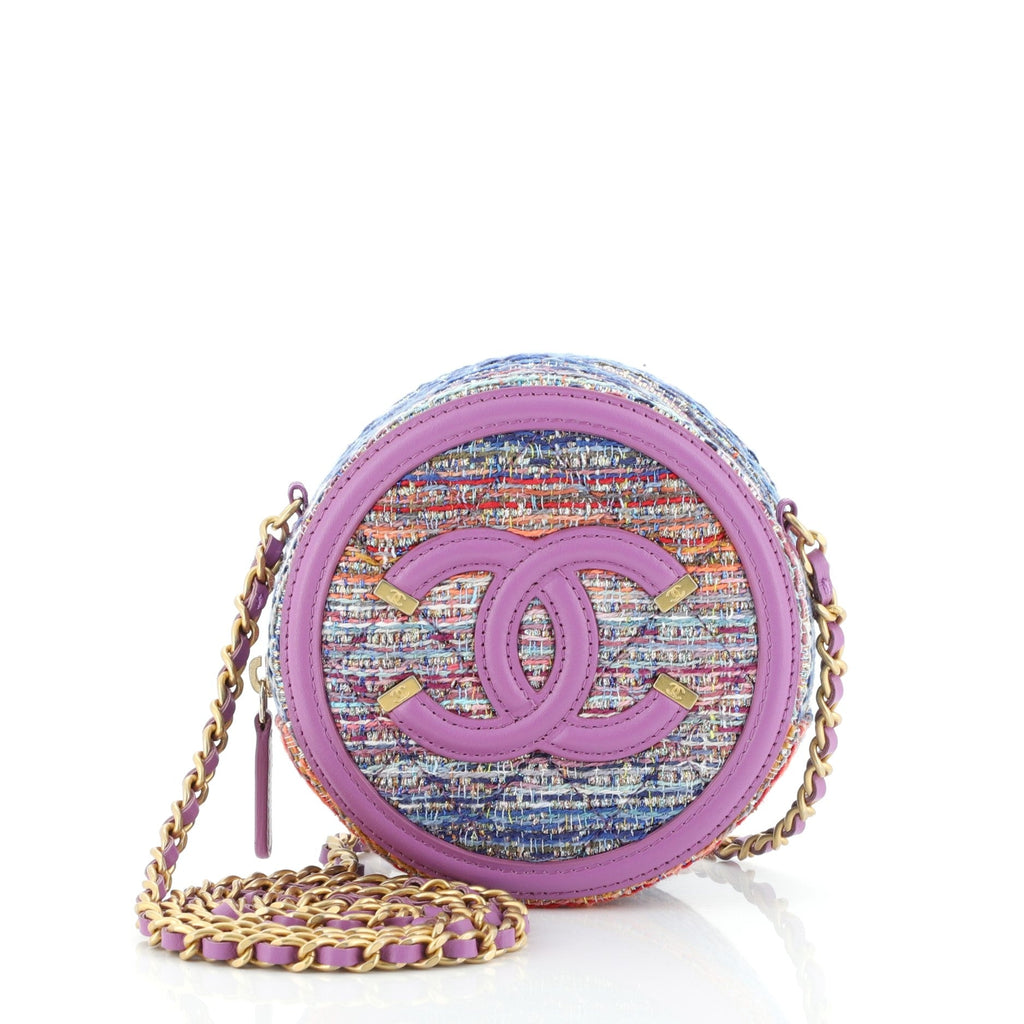 Filigree Round Clutch with Chain Quilted Tweed Mini