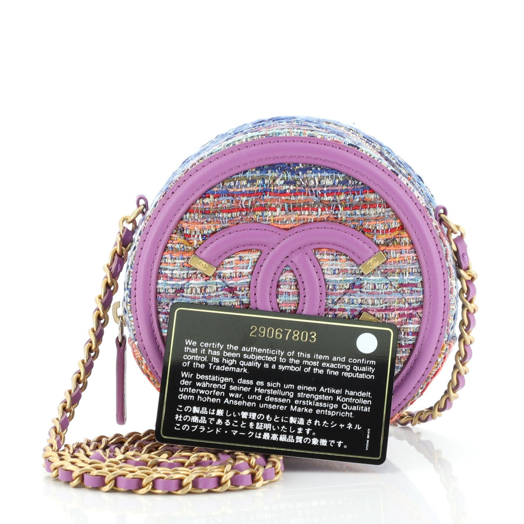 Filigree Round Clutch with Chain Quilted Tweed Mini