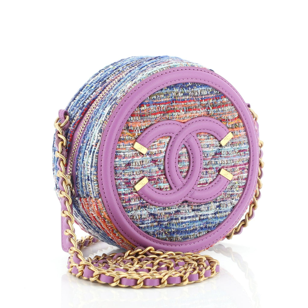Filigree Round Clutch with Chain Quilted Tweed Mini
