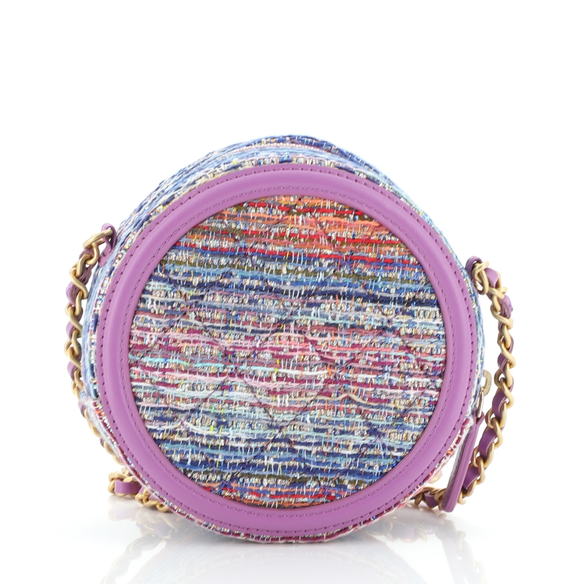 Filigree Round Clutch with Chain Quilted Tweed Mini