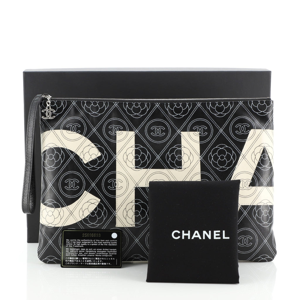 Camellia Logo Wristlet Clutch Printed Coated Canvas Large