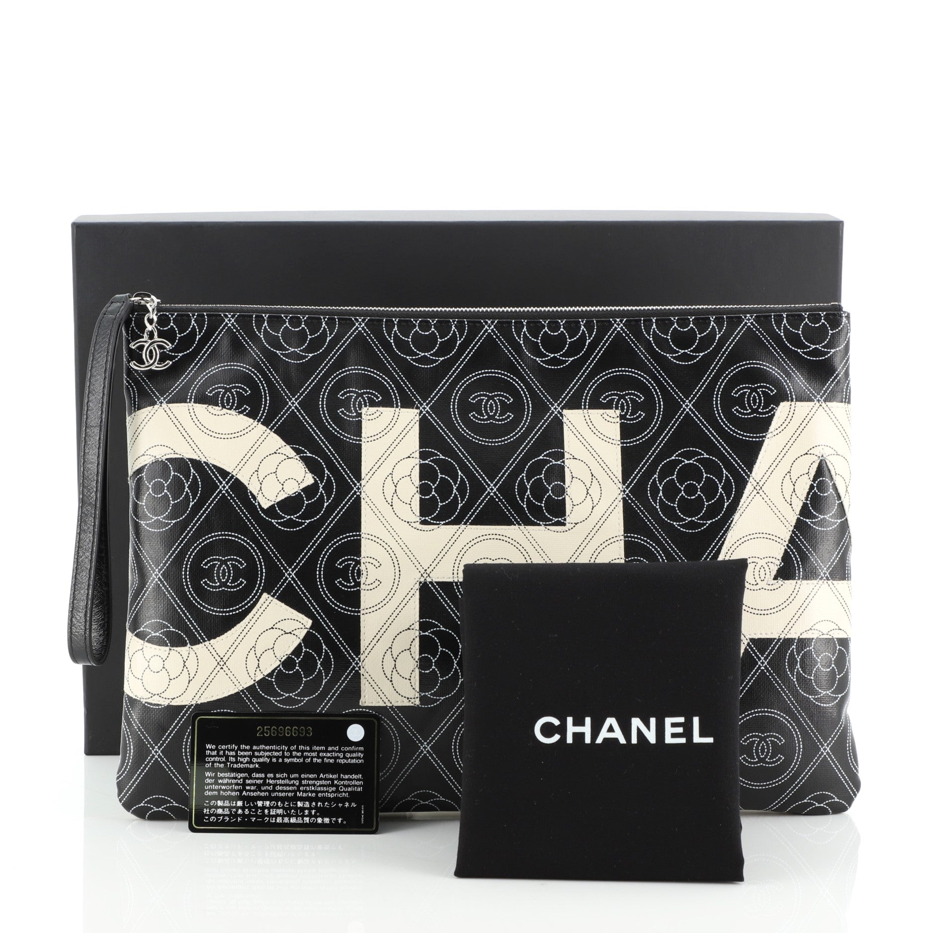 Camellia Logo Wristlet Clutch Printed Coated Canvas Large