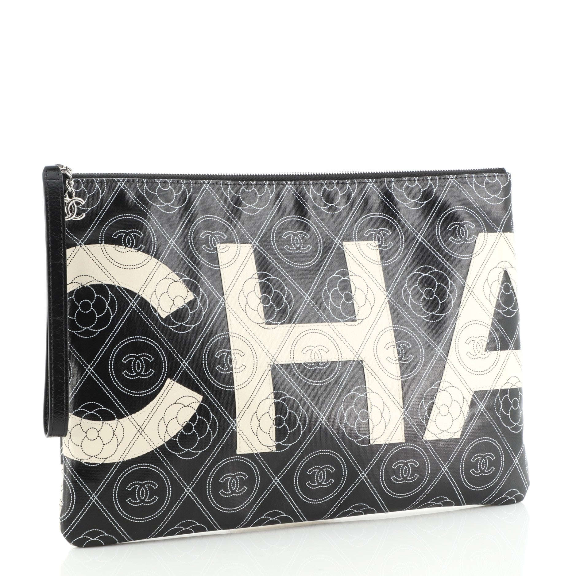 Camellia Logo Wristlet Clutch Printed Coated Canvas Large