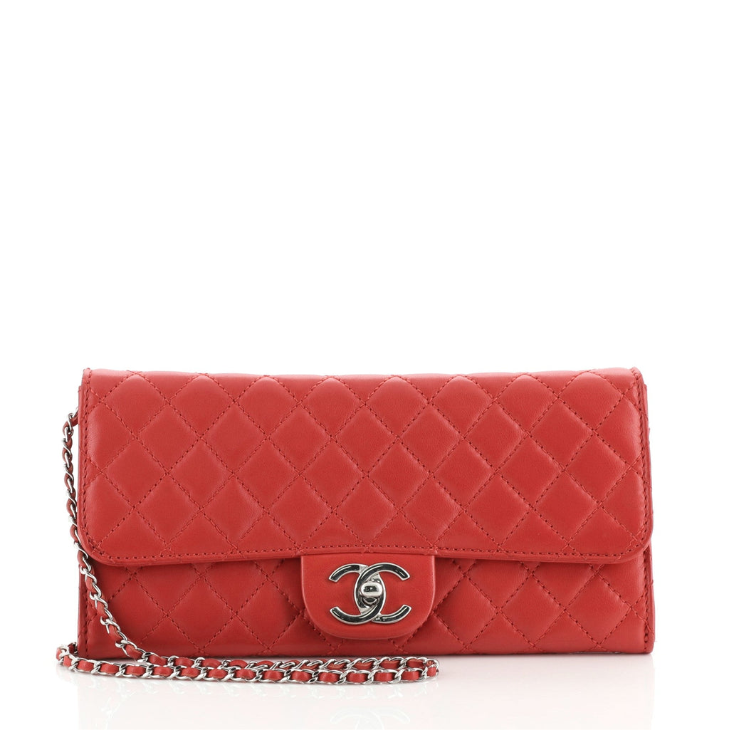Wallet On Chain Clutch Quilted Lambskin East West
