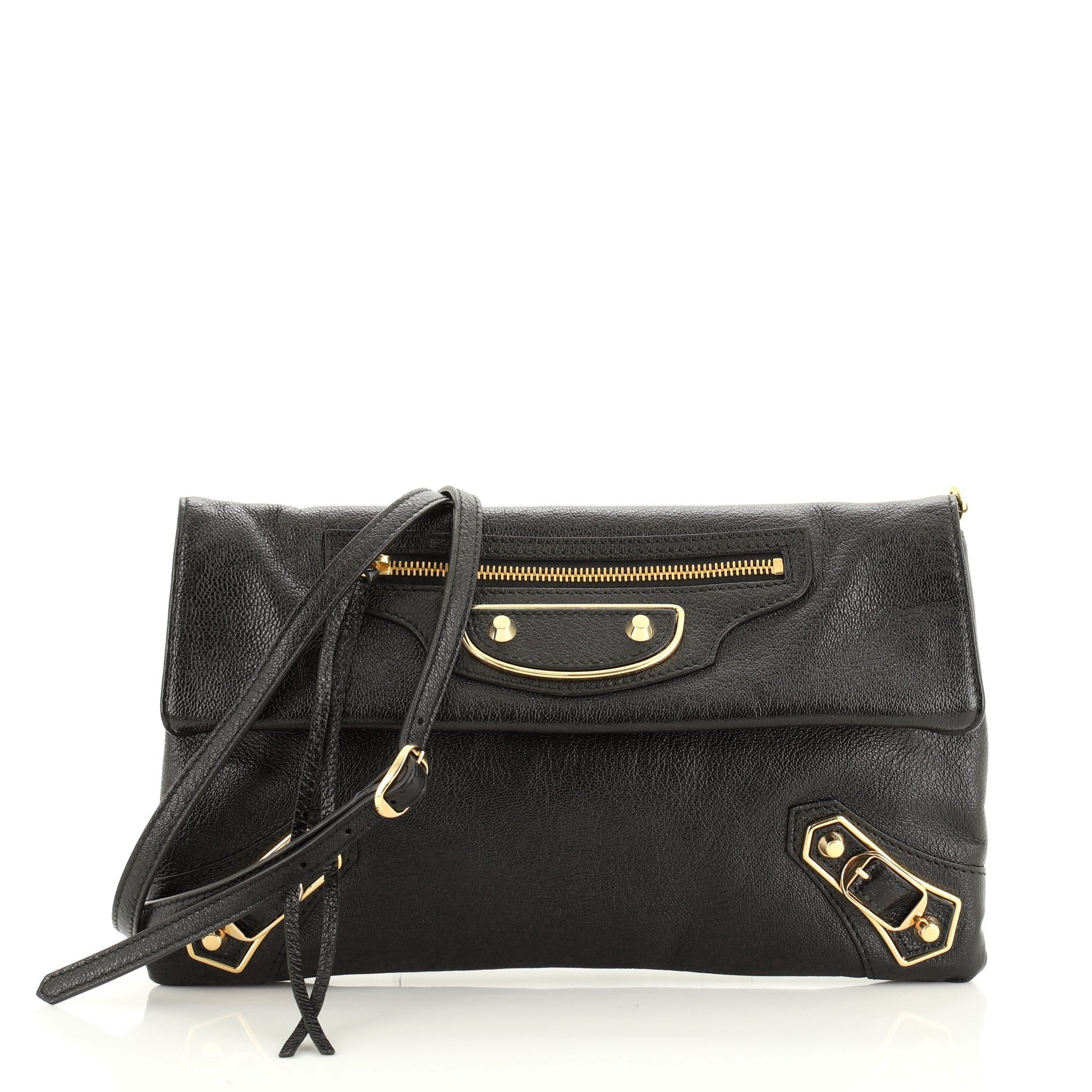 Classic Metallic Edge Envelope Strap Clutch Leather