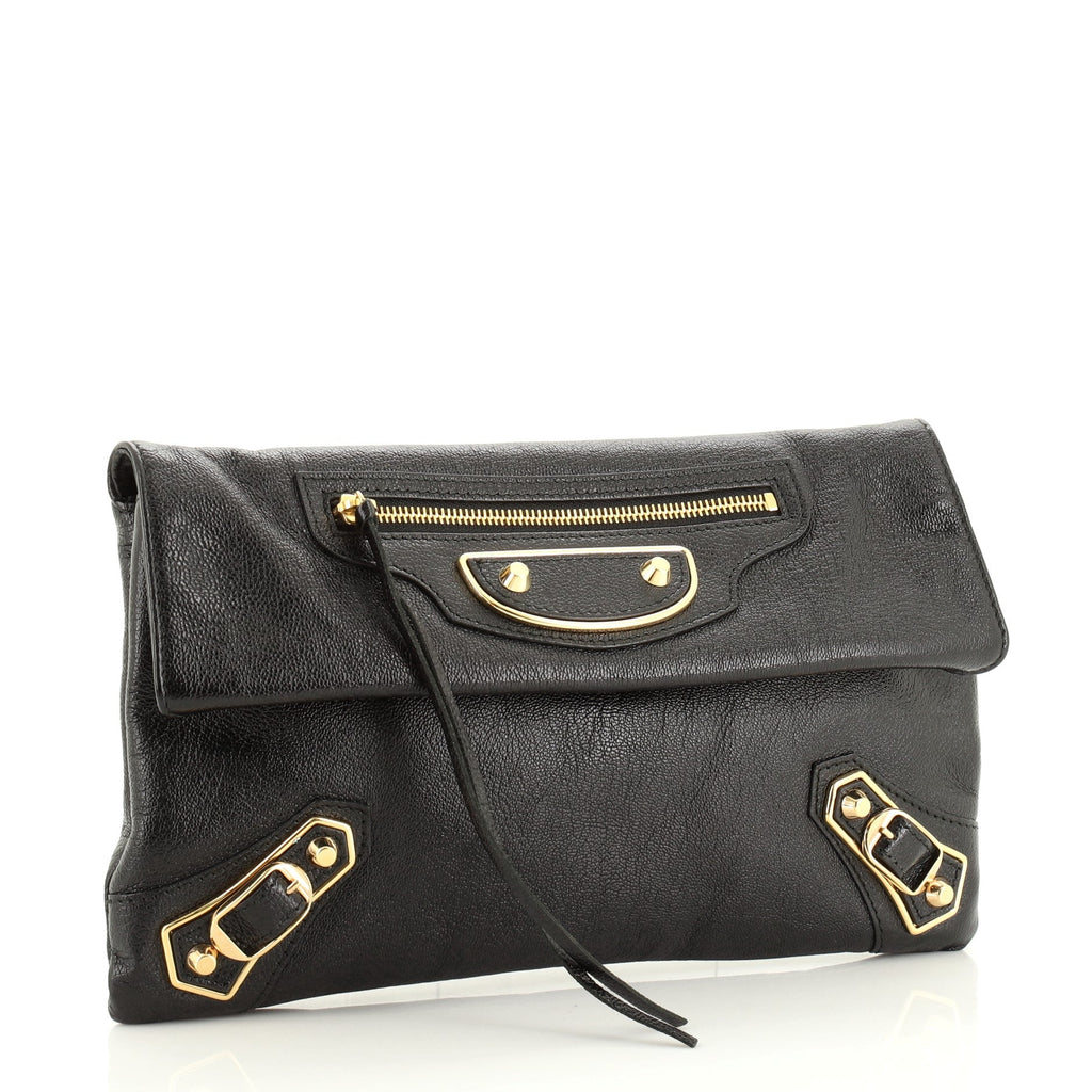 Classic Metallic Edge Envelope Strap Clutch Leather