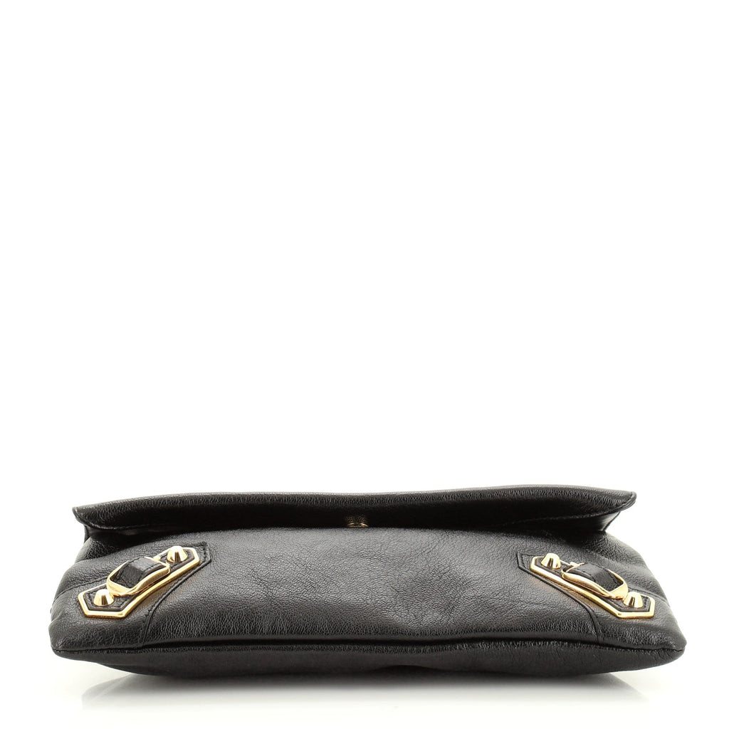 Classic Metallic Edge Envelope Strap Clutch Leather