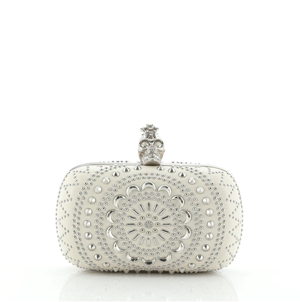 Britannia Skull Box Clutch Studded Leather Small