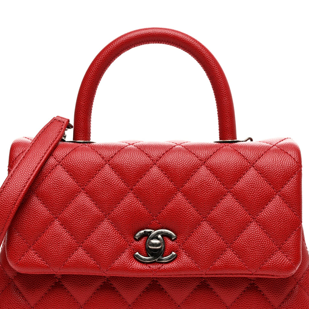 Caviar Quilted Mini Coco Handle Flap Red