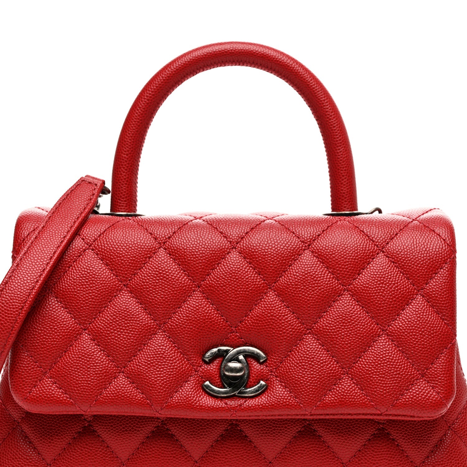 Caviar Quilted Mini Coco Handle Flap Red