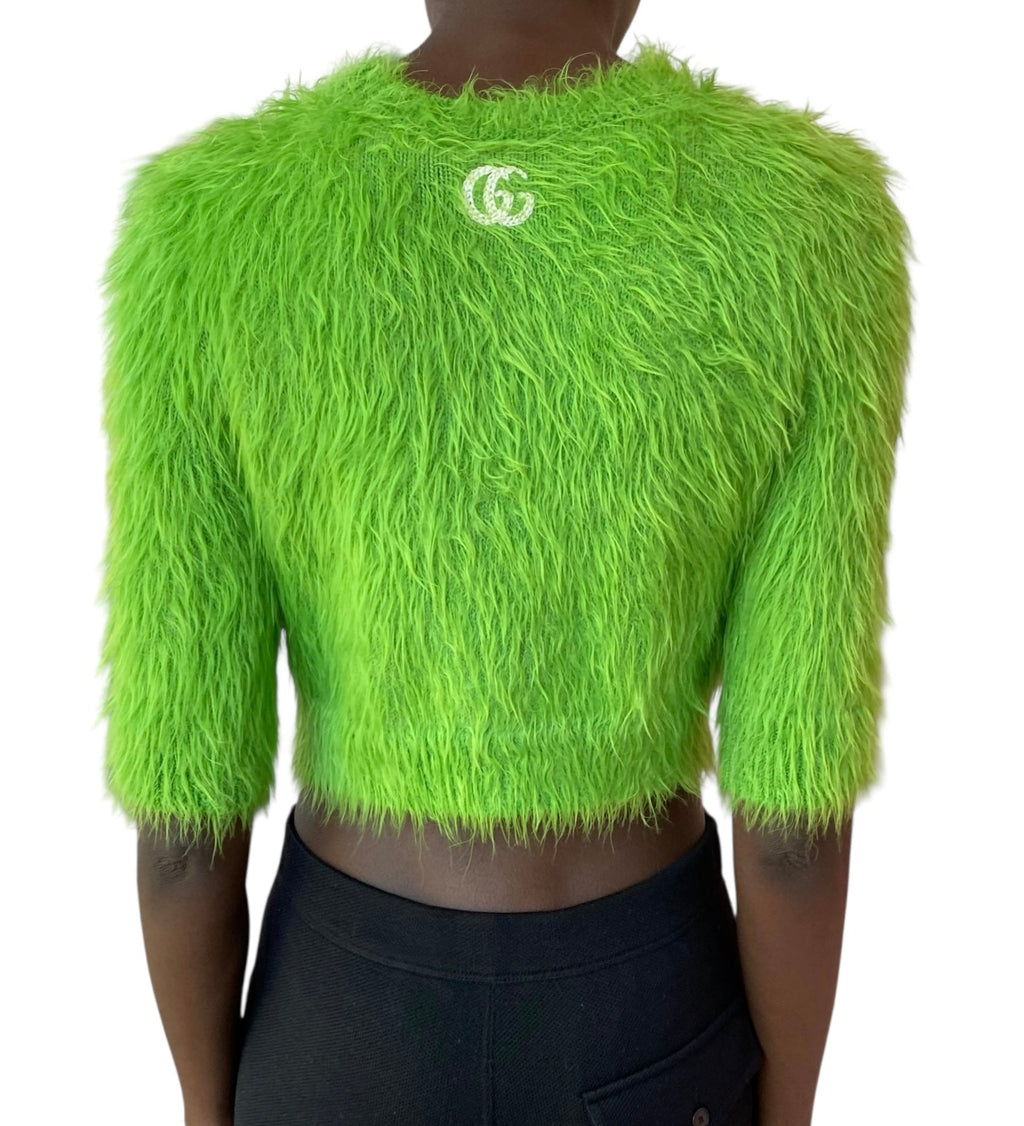 Gucci Green Faux Fur Cropped Knit Sweater - XS