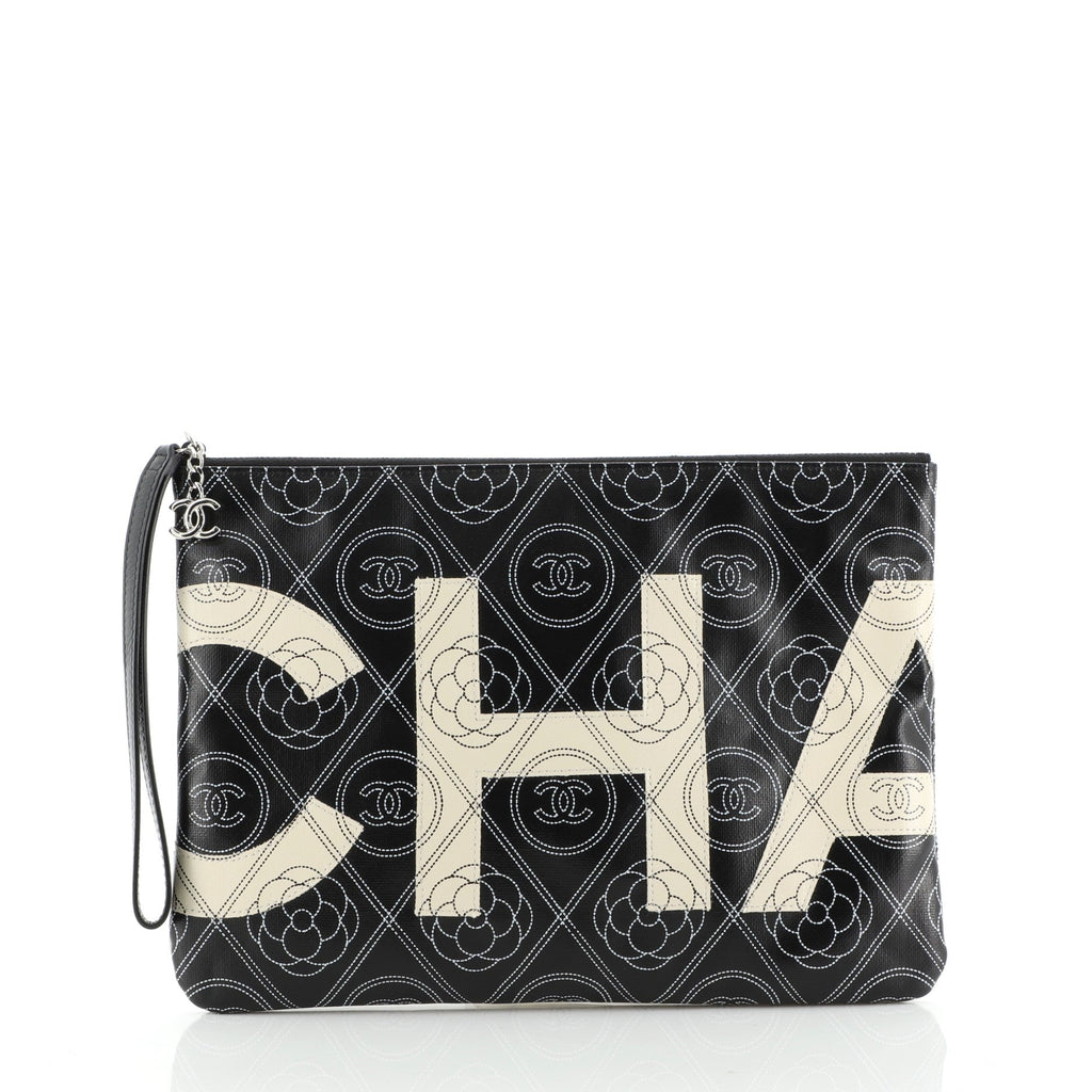 Camellia Logo Wristlet Clutch Printed Coated Canvas Medium
