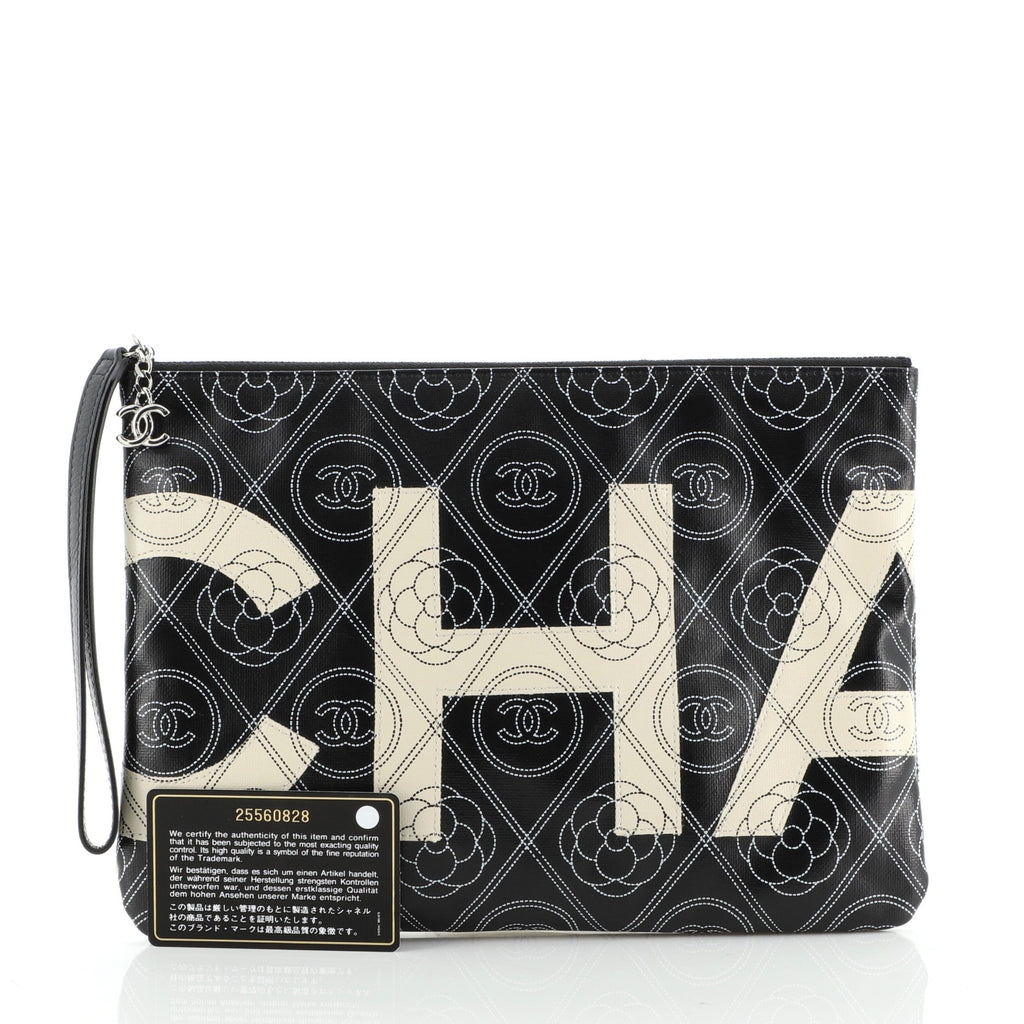 Camellia Logo Wristlet Clutch Printed Coated Canvas Medium