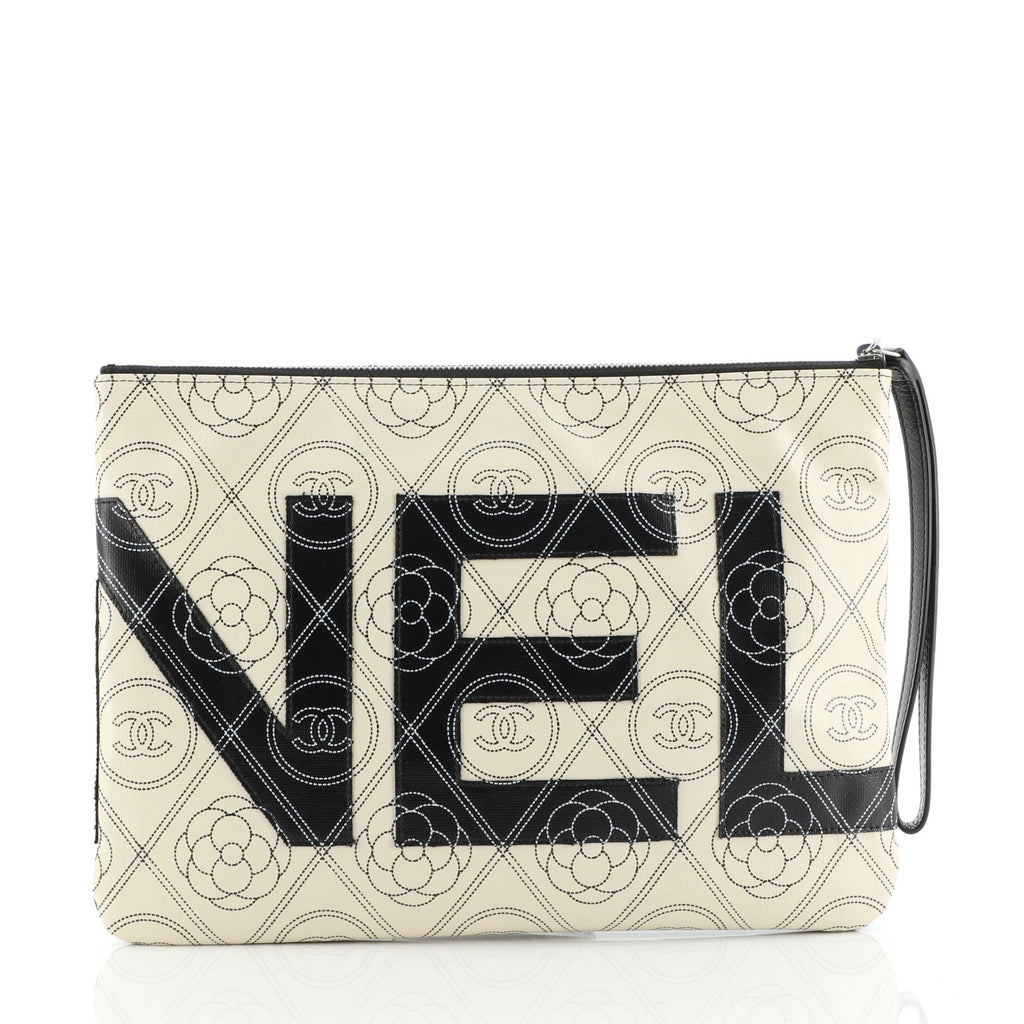 Camellia Logo Wristlet Clutch Printed Coated Canvas Medium