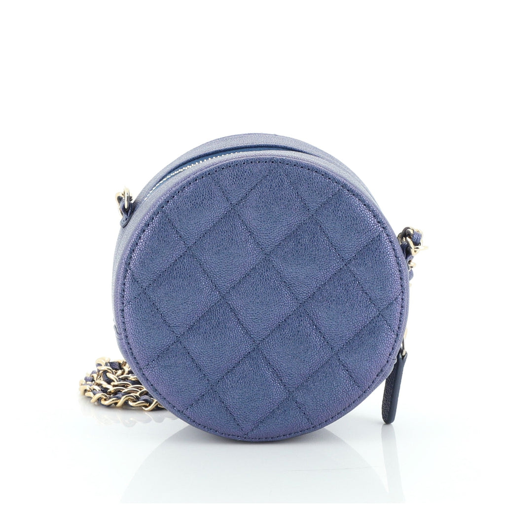 Round Clutch with Chain Quilted Iridescent Caviar Mini
