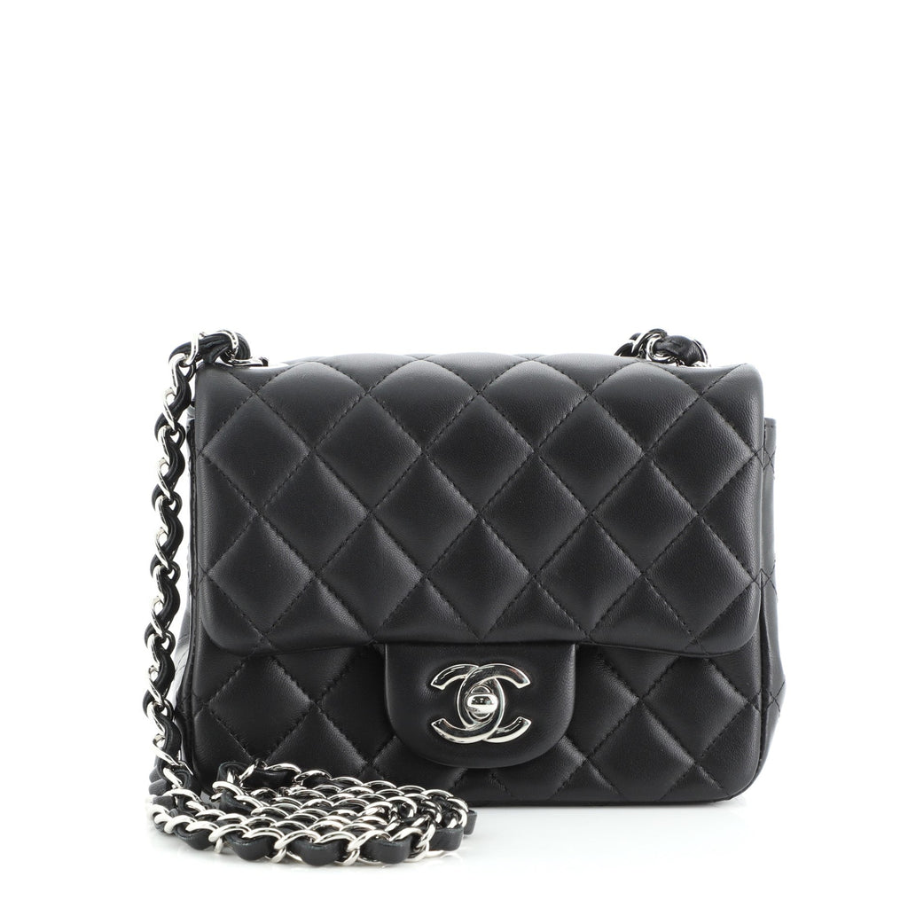 Square Classic Single Flap Bag Quilted Lambskin Mini