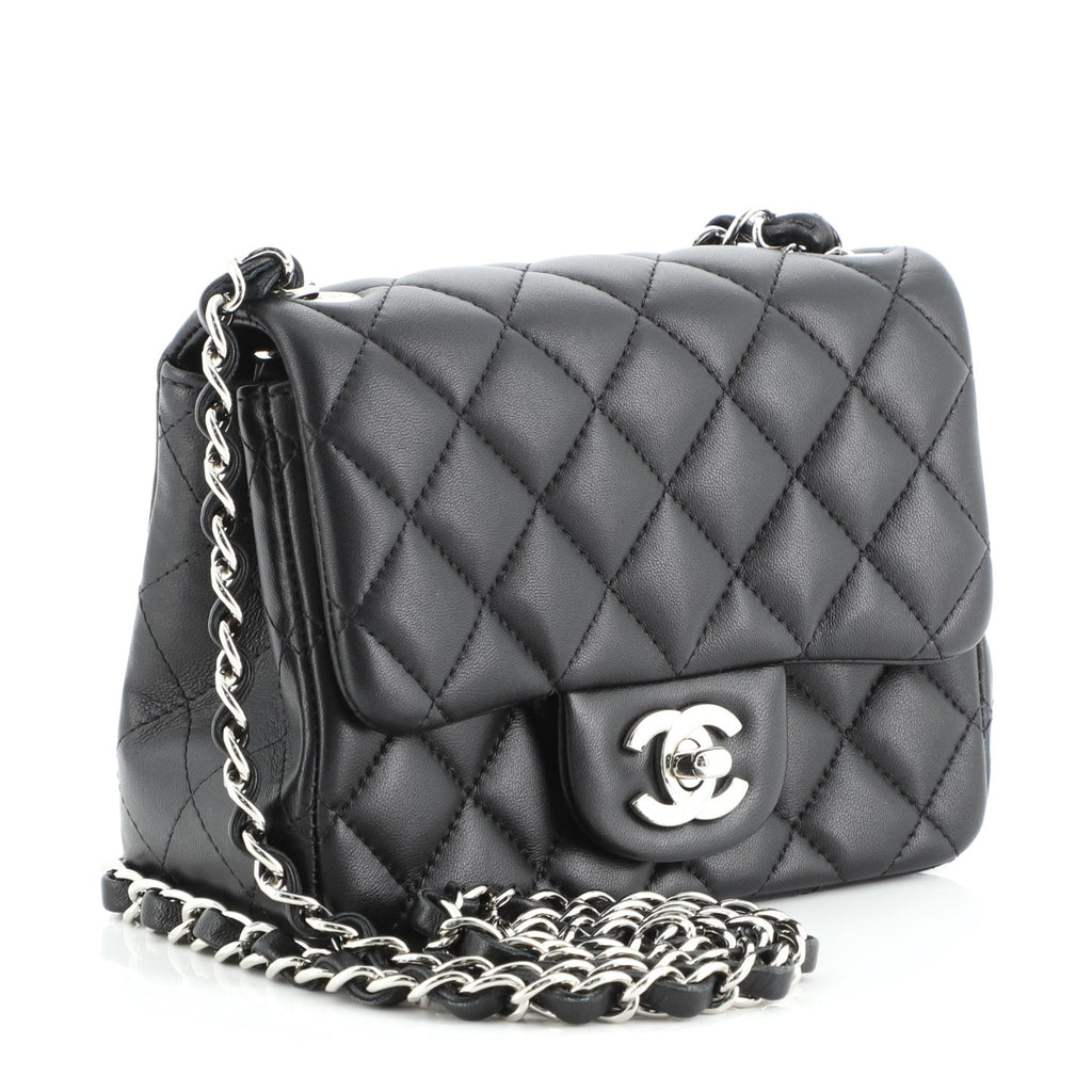 Square Classic Single Flap Bag Quilted Lambskin Mini