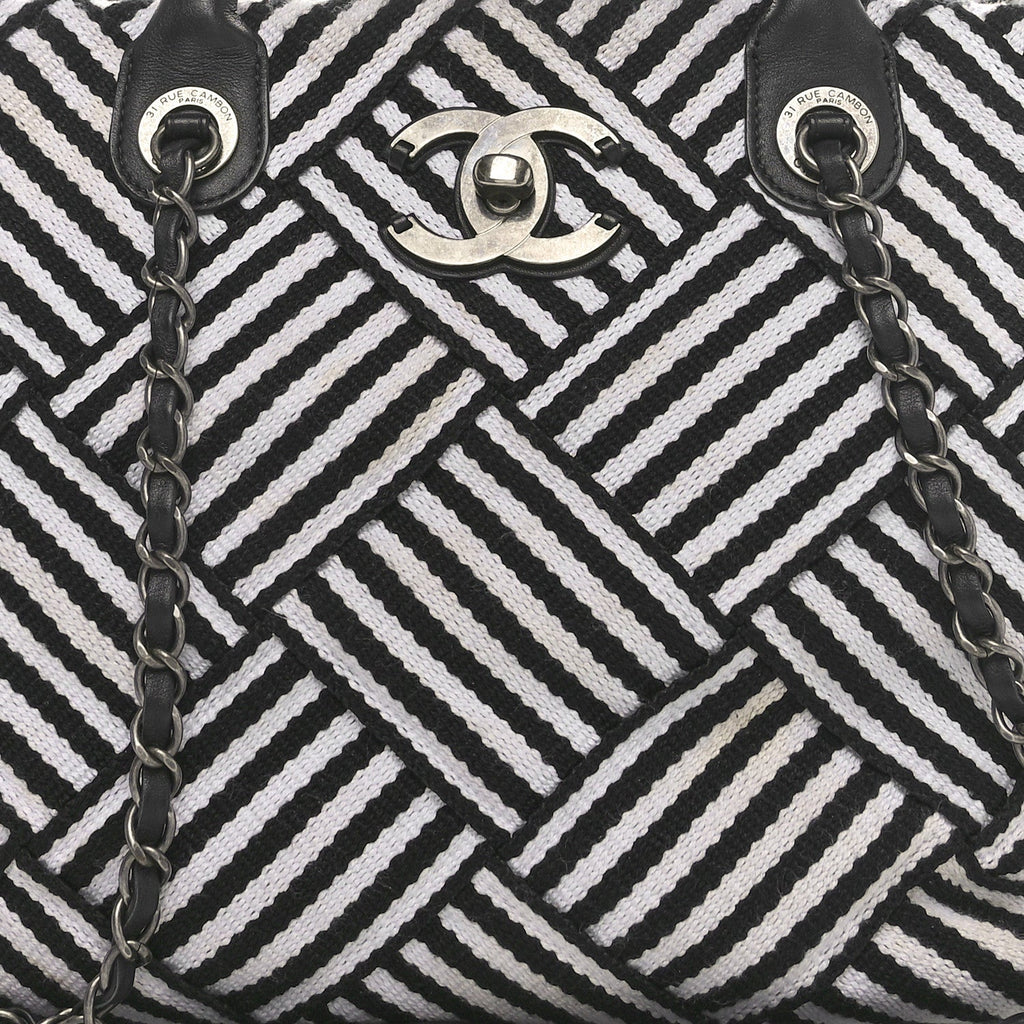Woven Canvas Large Easy Shopping Tote Black White