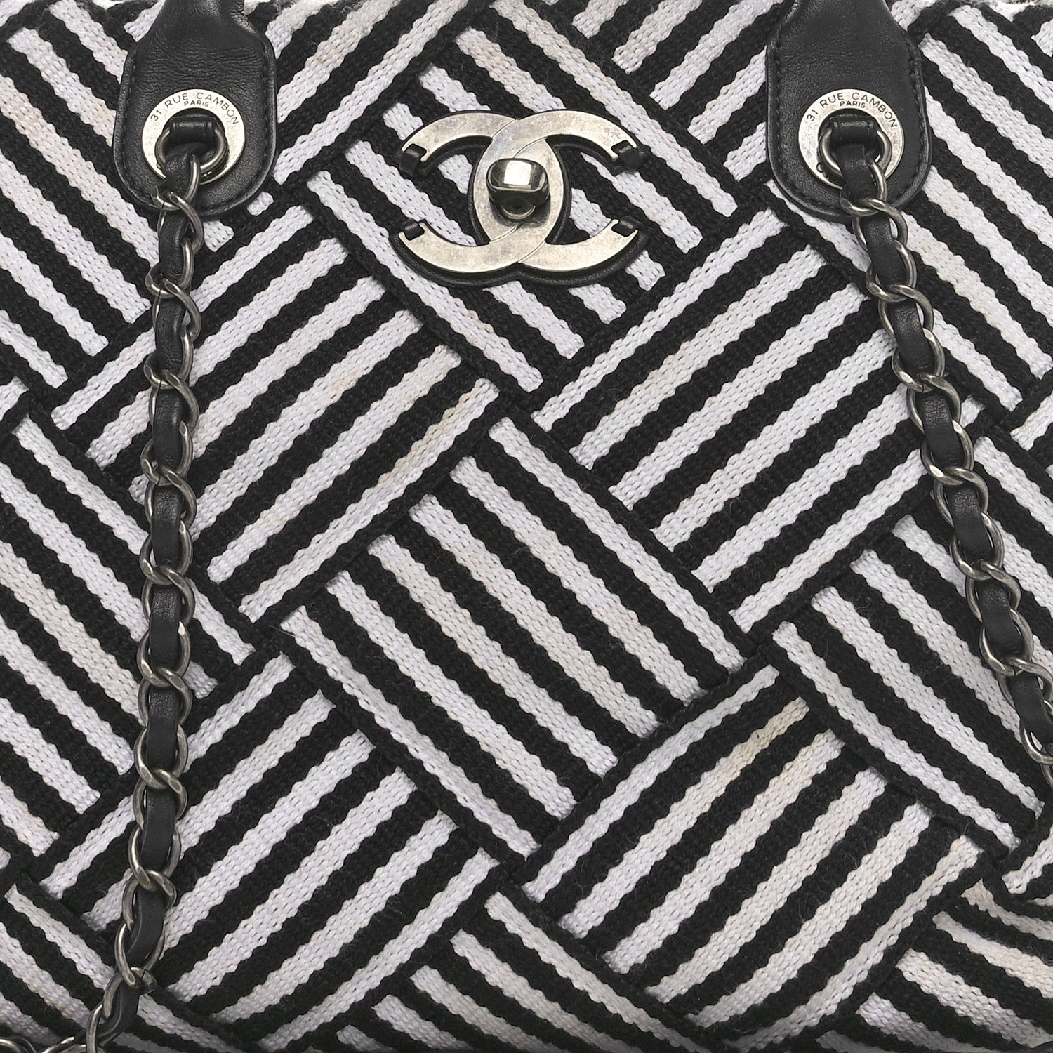Woven Canvas Large Easy Shopping Tote Black White